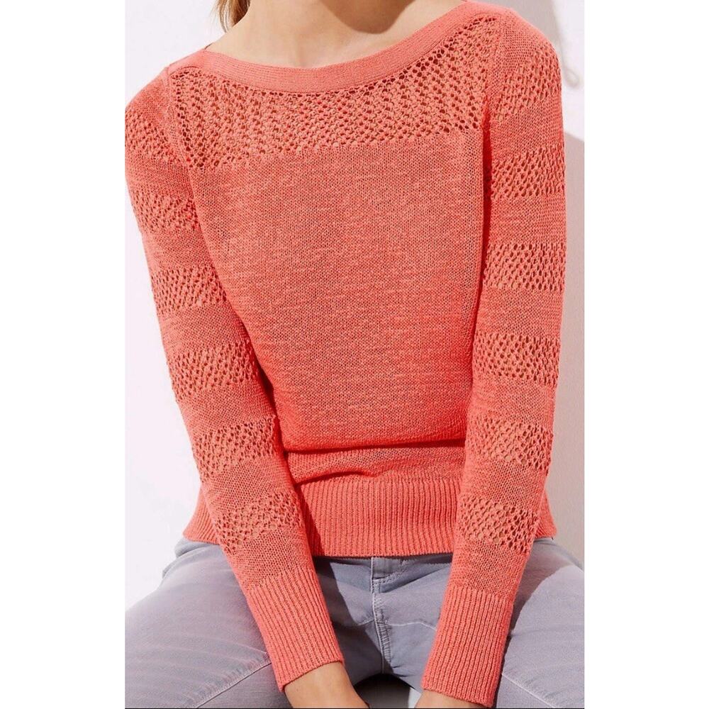 Ann Taylor LOFT Striped Mixed Knit Pink Sweater - Medium